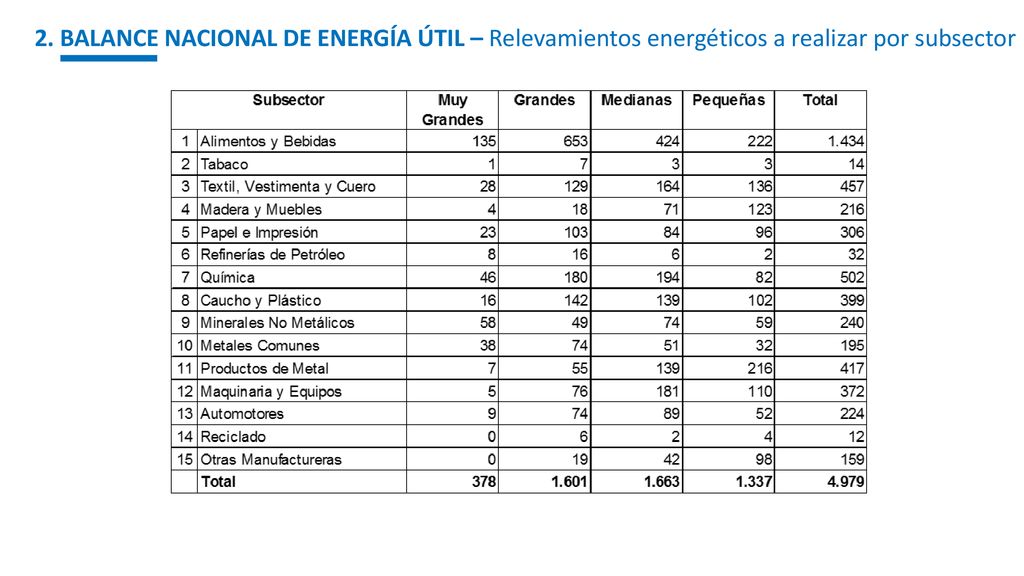 2. BALANCE NACIONAL DE ENERGÍA ÚTIL – Relevamientos energéticos a realizar por subsector