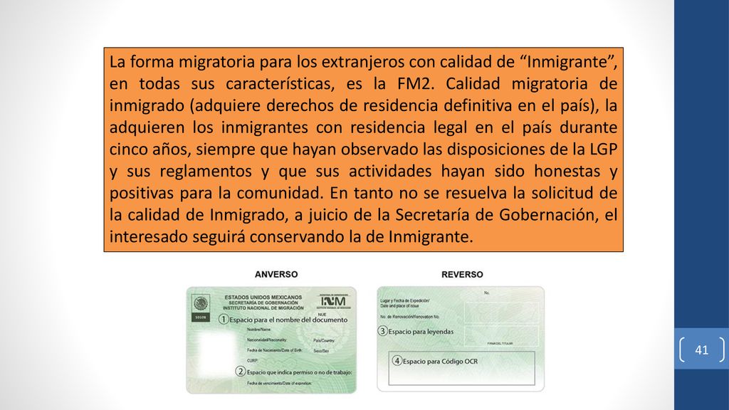 La forma migratoria para los extranjeros con calidad de Inmigrante , en todas sus características, es la FM2.