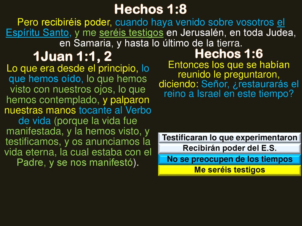 Testificaran lo que experimentaron No se preocupen de los tiempos