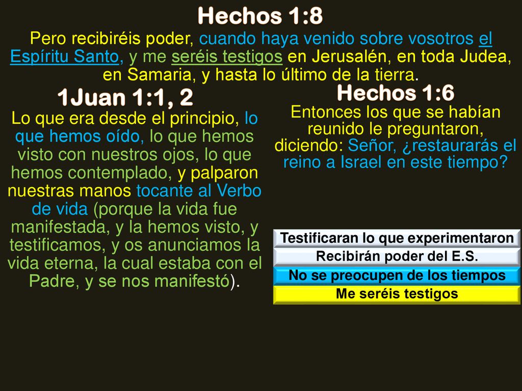 Testificaran lo que experimentaron No se preocupen de los tiempos