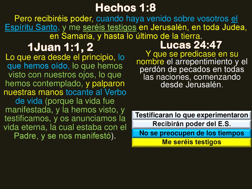 Testificaran lo que experimentaron No se preocupen de los tiempos