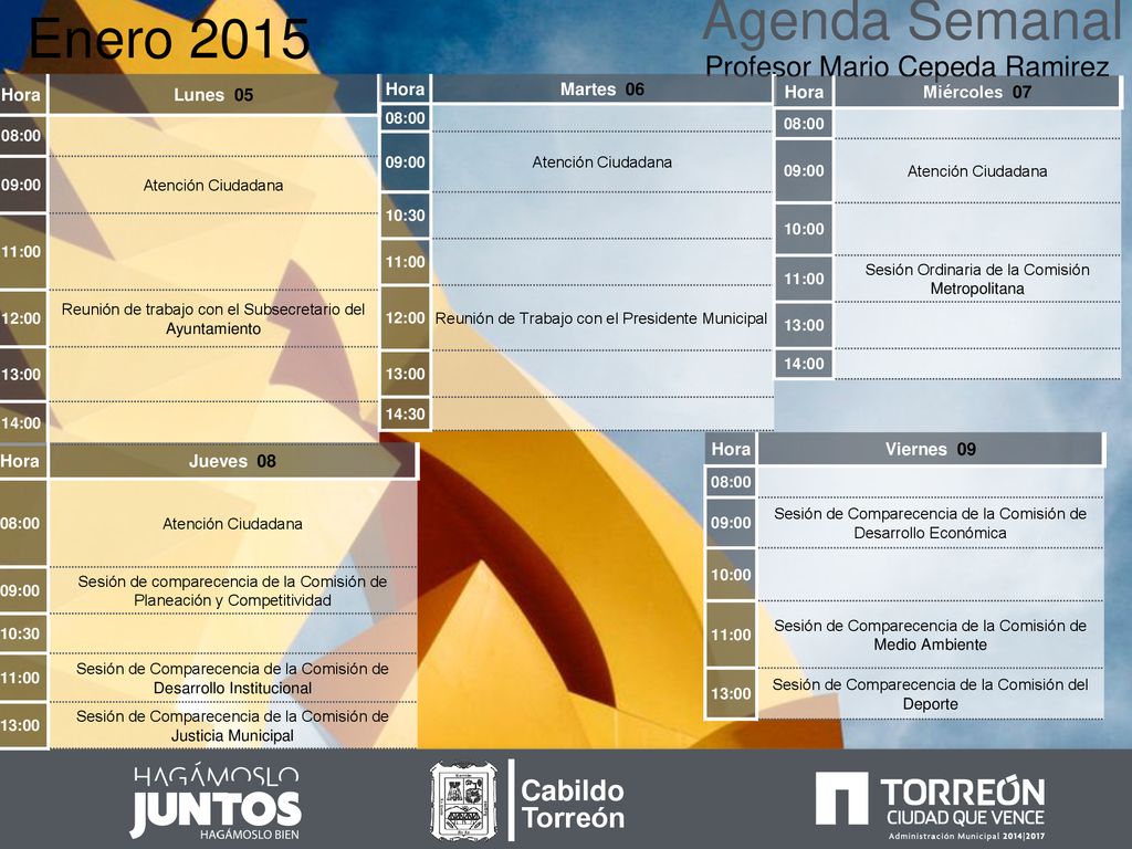 Agenda Semanal Enero 2015 Profesor Mario Cepeda Ramirez Cabildo