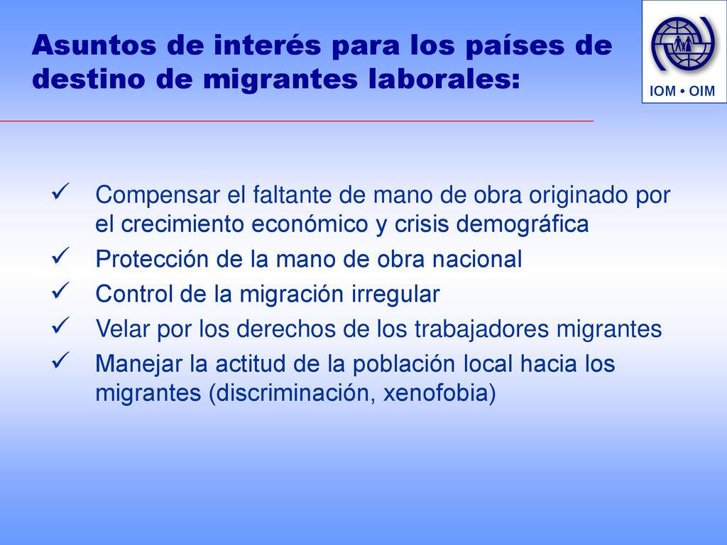Asuntos de interés para los países de destino de migrantes laborales: