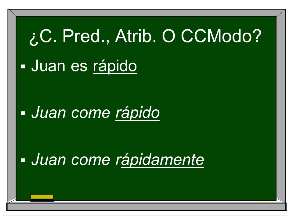 ¿C. Pred., Atrib. O CCModo Juan es rápido Juan come rápido