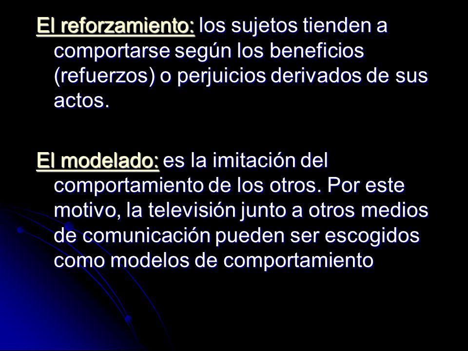 El reforzamiento: los sujetos tienden a comportarse según los beneficios (refuerzos) o perjuicios derivados de sus actos.