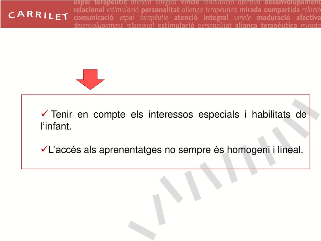 Tenir en compte els interessos especials i habilitats de l’infant.