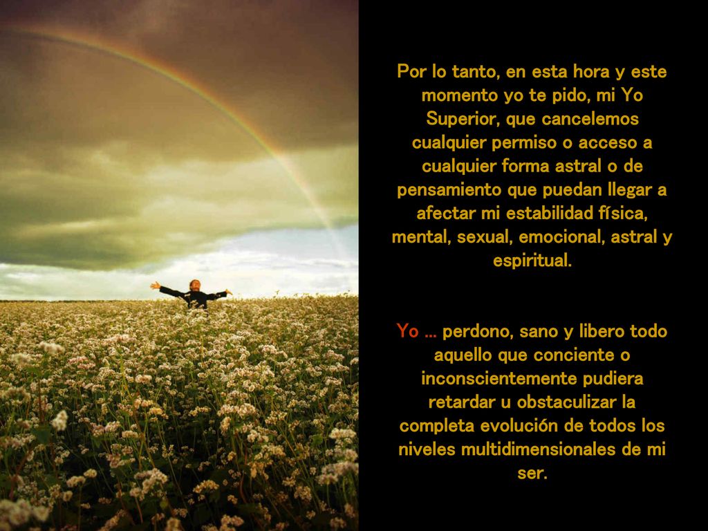 Por lo tanto, en esta hora y este momento yo te pido, mi Yo Superior, que cancelemos cualquier permiso o acceso a cualquier forma astral o de pensamiento que puedan llegar a afectar mi estabilidad física, mental, sexual, emocional, astral y espiritual.
