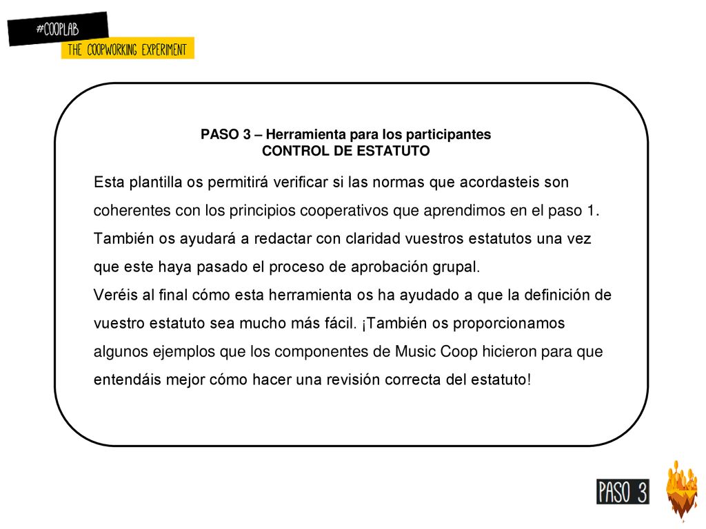 PASO 3 – Herramienta para los participantes CONTROL DE ESTATUTO