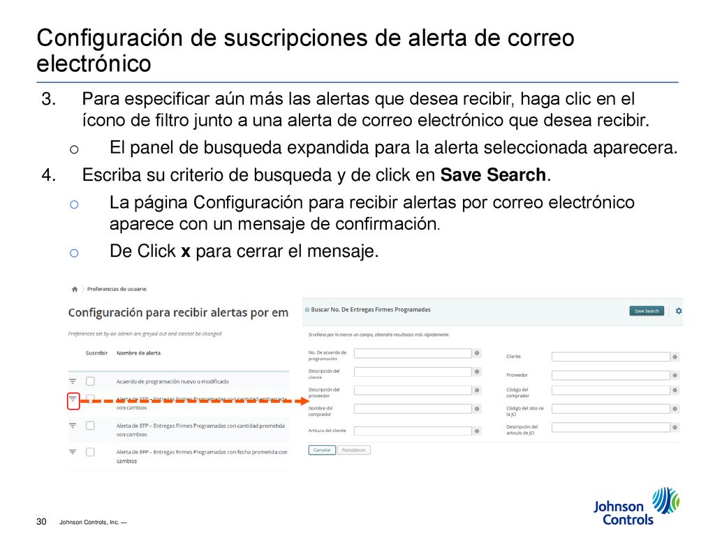 Configuración de suscripciones de alerta de correo electrónico