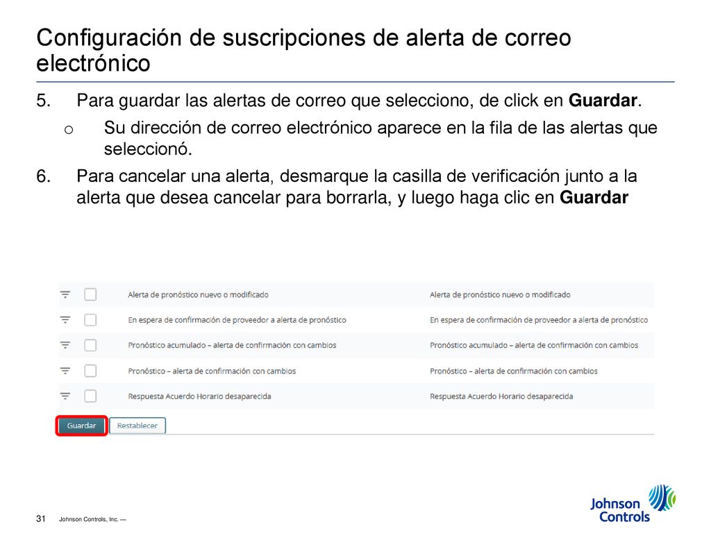 Configuración de suscripciones de alerta de correo electrónico