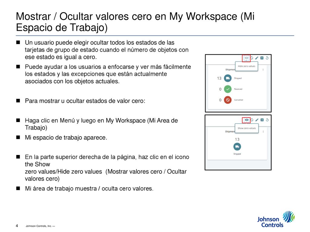 Mostrar / Ocultar valores cero en My Workspace (Mi Espacio de Trabajo)