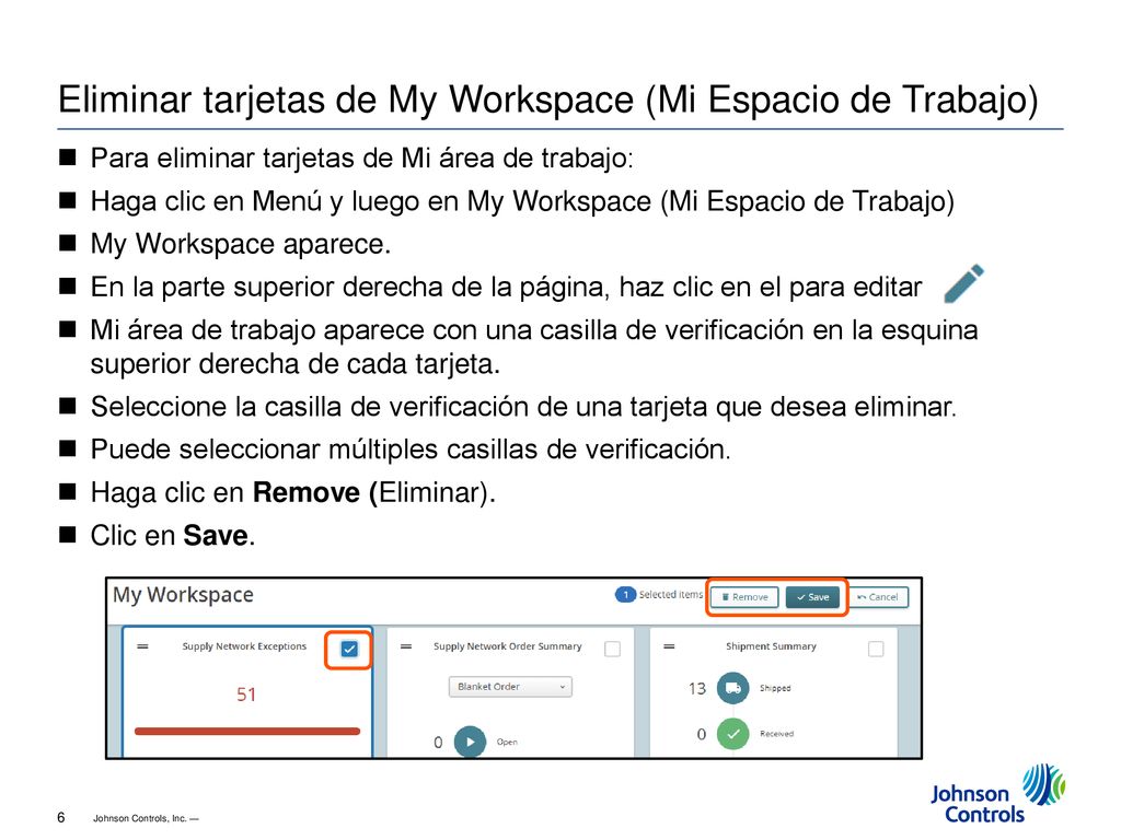 Eliminar tarjetas de My Workspace (Mi Espacio de Trabajo)