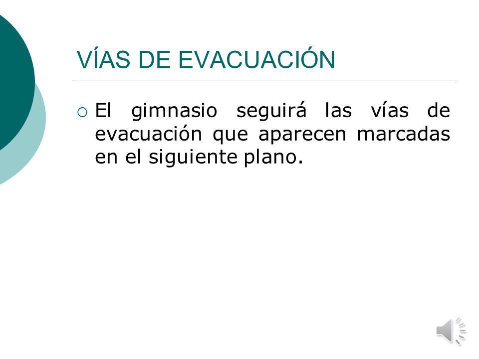 VÍAS DE EVACUACIÓN El gimnasio seguirá las vías de evacuación que aparecen marcadas en el siguiente plano.