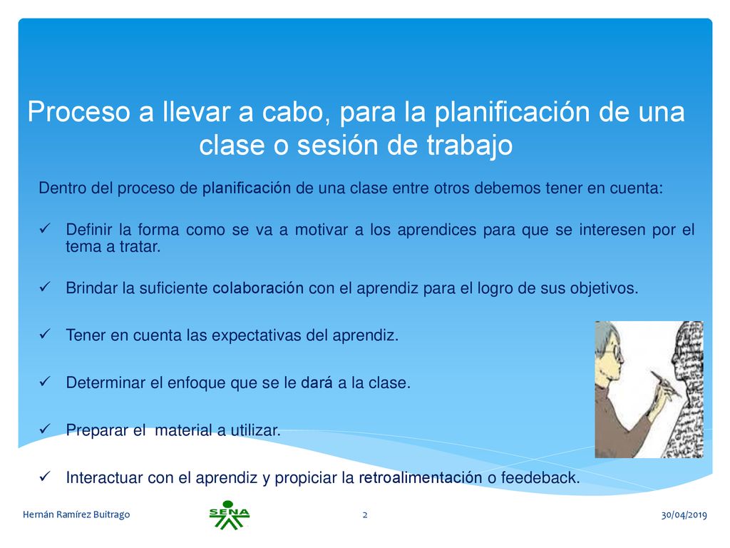 Proceso a llevar a cabo, para la planificación de una clase o sesión de trabajo