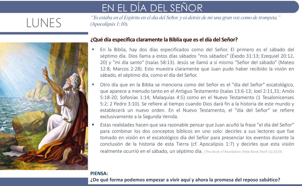 EN EL DÍA DEL SEÑOR Yo estaba en el Espíritu en el día del Señor, y oí detrás de mí una gran voz como de trompeta, (Apocalipsis 1:10).