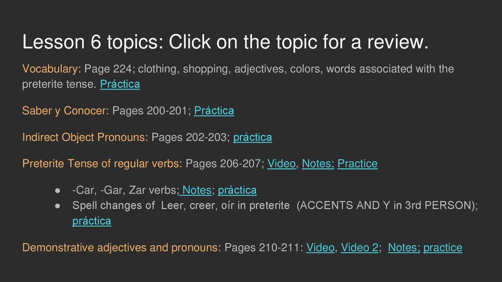 Lesson 6 topics: Click on the topic for a review.