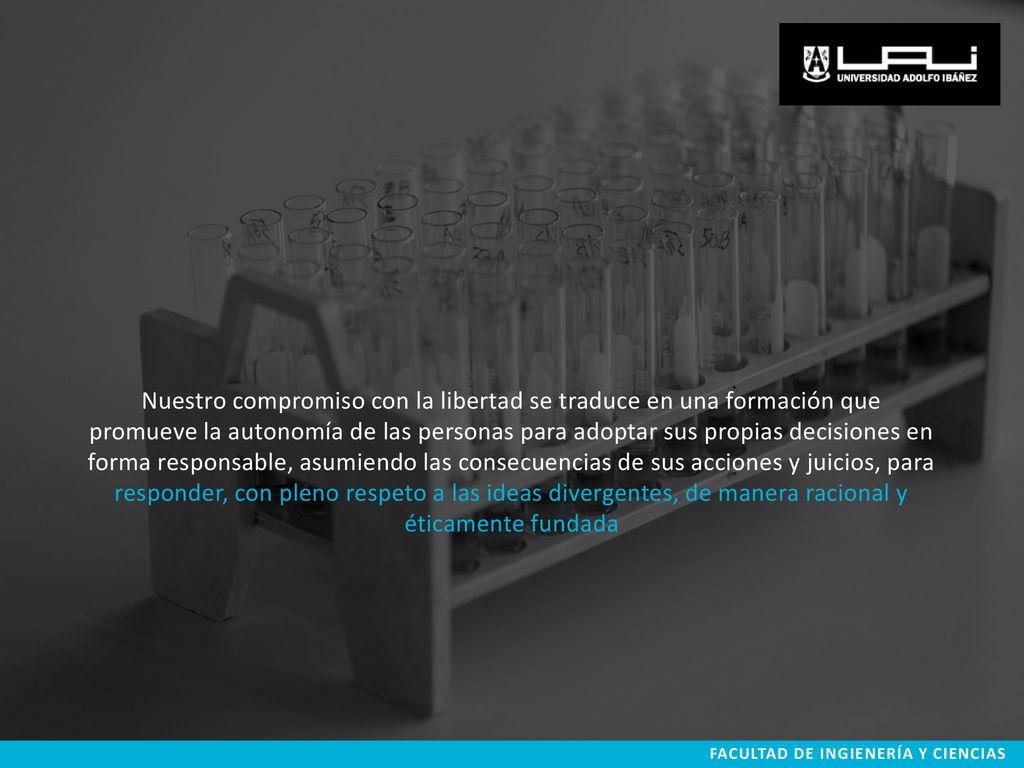 Nuestro compromiso con la libertad se traduce en una formación que promueve la autonomía de las personas para adoptar sus propias decisiones en forma responsable, asumiendo las consecuencias de sus acciones y juicios, para responder, con pleno respeto a las ideas divergentes, de manera racional y éticamente fundada