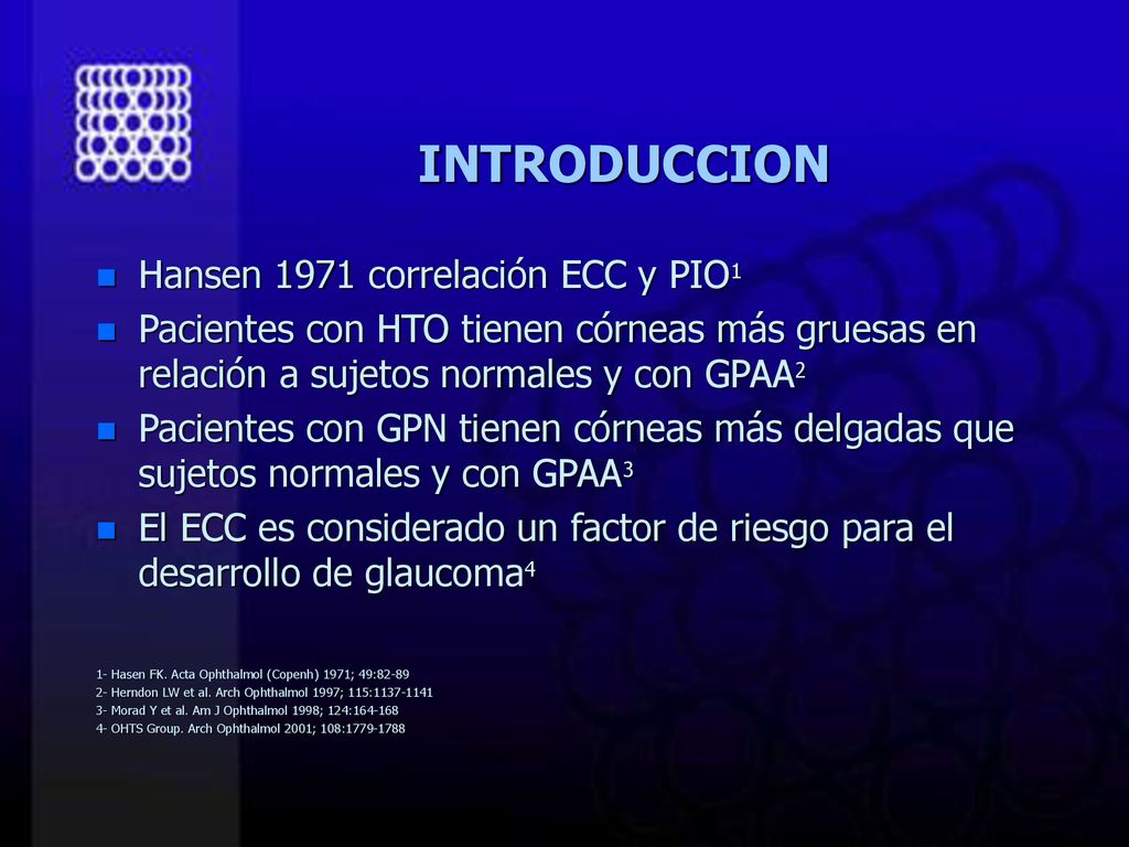 INTRODUCCION Hansen 1971 correlación ECC y PIO1