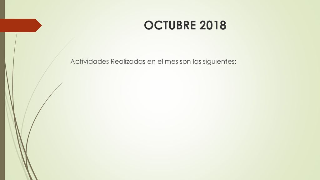 OCTUBRE 2018 Actividades Realizadas en el mes son las siguientes: