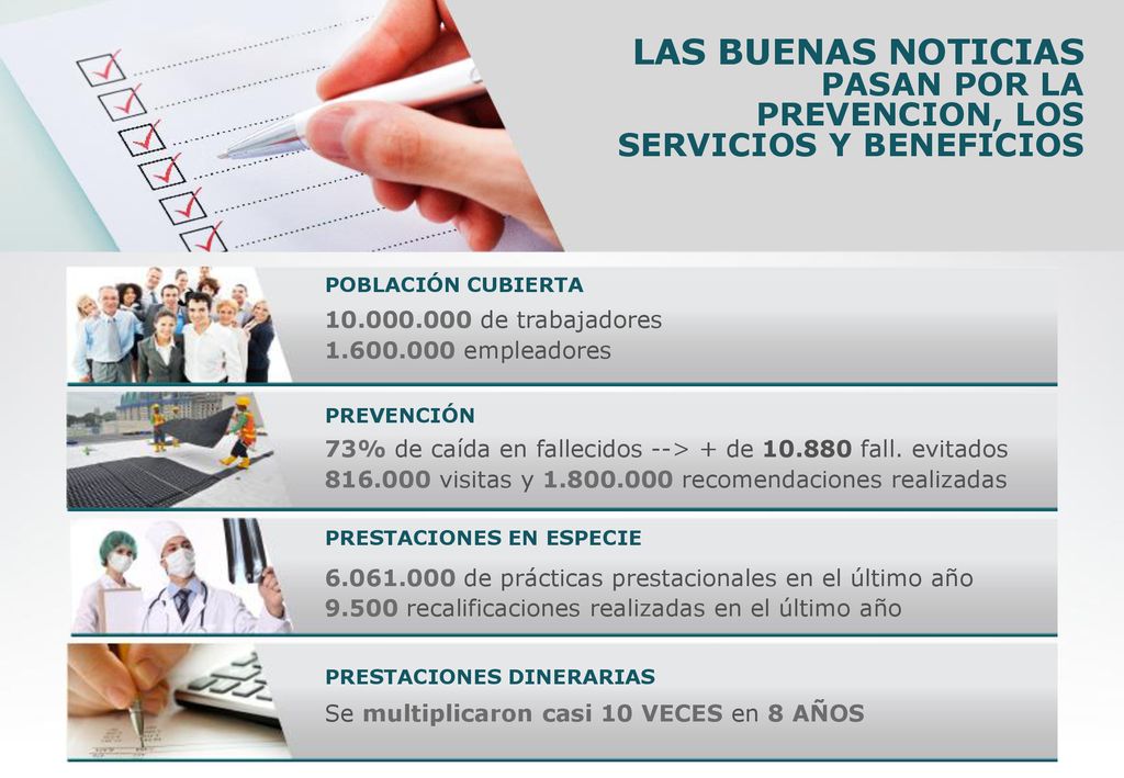 LAS BUENAS NOTICIAS PASAN POR LA PREVENCION, LOS SERVICIOS Y BENEFICIOS. POBLACIÓN CUBIERTA de trabajadores.