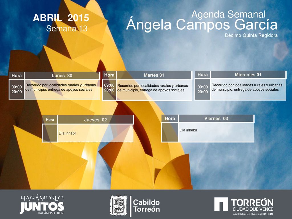 Ángela Campos García Agenda Semanal ABRIL 2015 Semana 13 Cabildo
