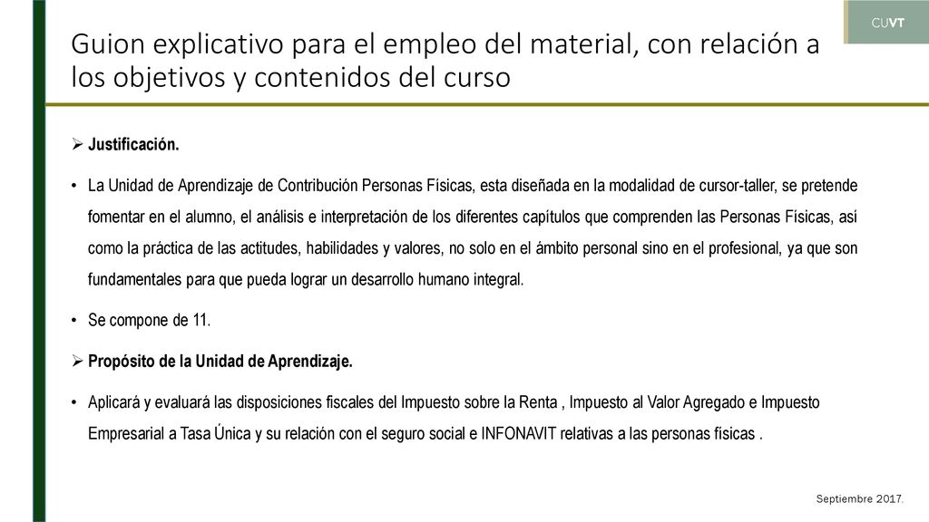 Guion explicativo para el empleo del material, con relación a los objetivos y contenidos del curso