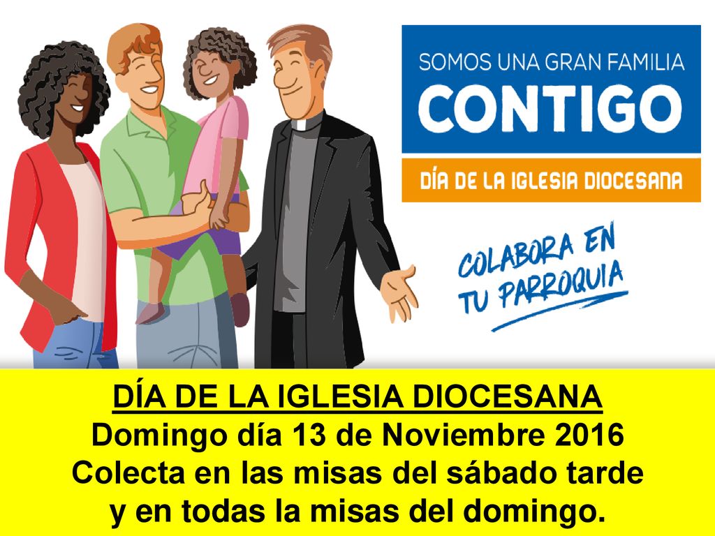 DÍA DE LA IGLESIA DIOCESANA Domingo día 13 de Noviembre 2016 Colecta en las misas del sábado tarde y en todas la misas del domingo.