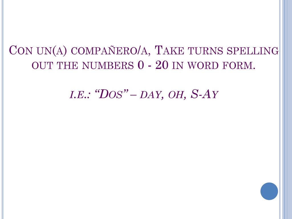 Con un(a) compañero/a, Take turns spelling out the numbers in word form.