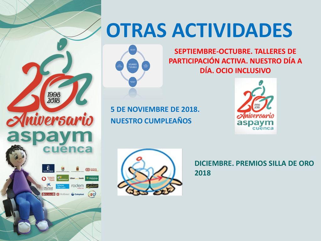 OTRAS ACTIVIDADES SEPTIEMBRE-OCTUBRE. TALLERES DE PARTICIPACIÓN ACTIVA. NUESTRO DÍA A DÍA. OCIO INCLUSIVO.