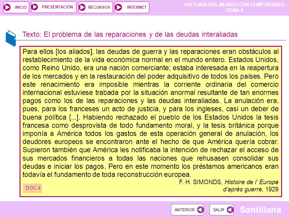Texto: El problema de las reparaciones y de las deudas interaliadas