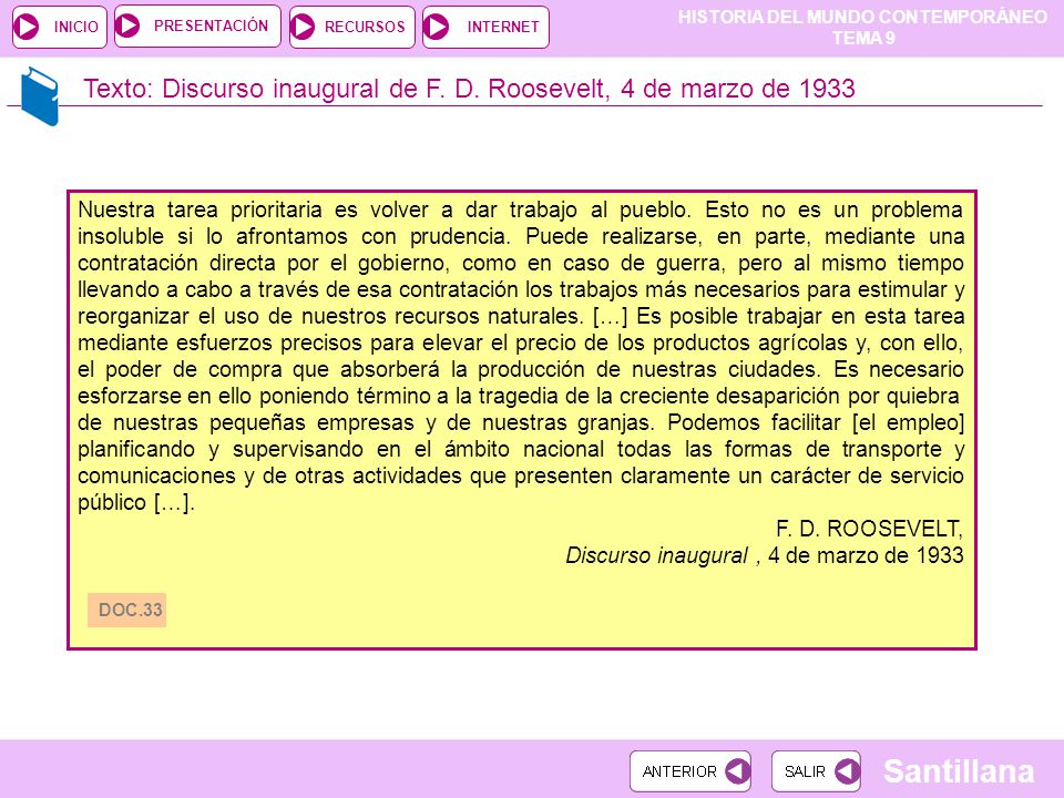 Texto: Discurso inaugural de F. D. Roosevelt, 4 de marzo de 1933