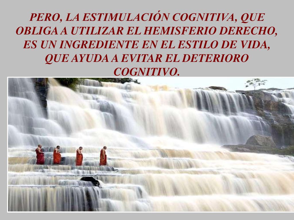 PERO, LA ESTIMULACIÓN COGNITIVA, QUE OBLIGA A UTILIZAR EL HEMISFERIO DERECHO, ES UN INGREDIENTE EN EL ESTILO DE VIDA, QUE AYUDA A EVITAR EL DETERIORO COGNITIVO.