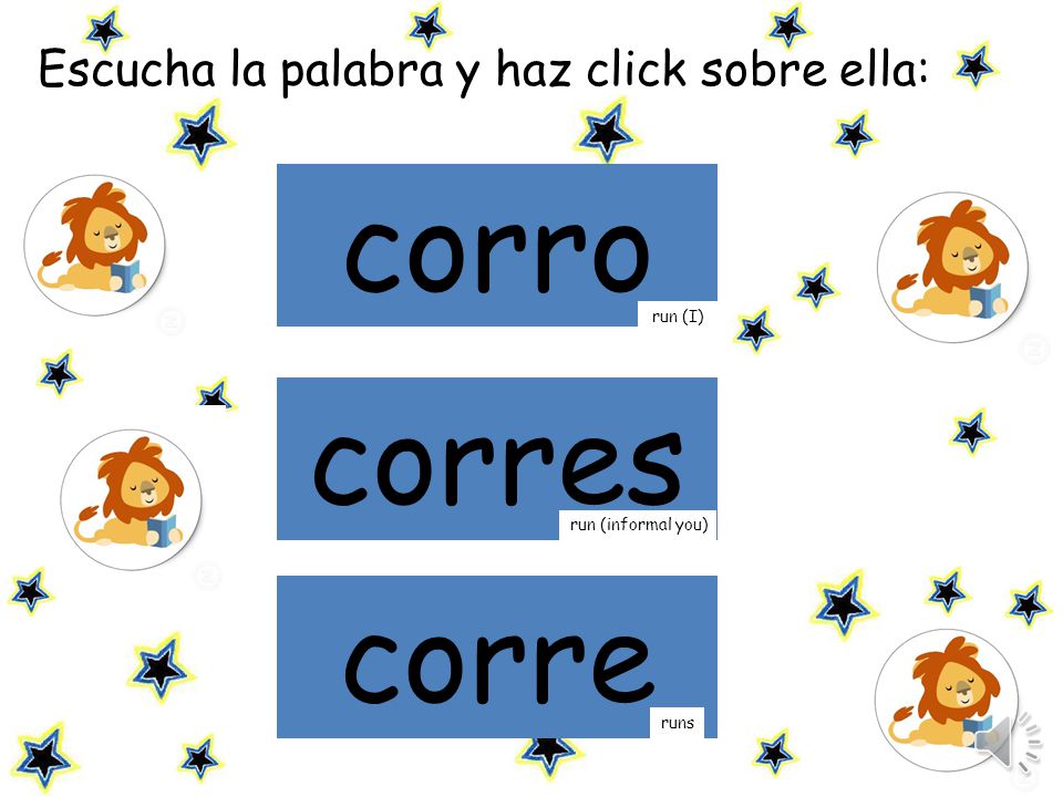 corro corres corre Escucha la palabra y haz click sobre ella: run (I)