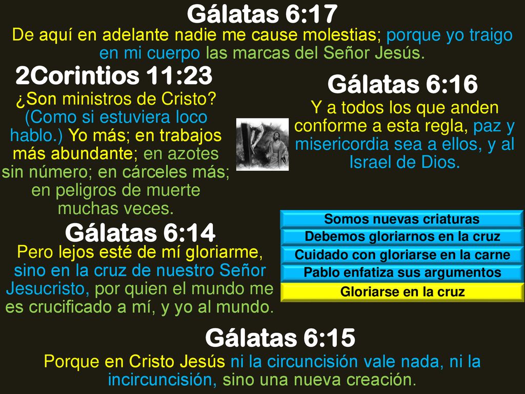 Gálatas 6:17 2Corintios 11:23 Gálatas 6:16 Gálatas 6:14 Gálatas 6:15