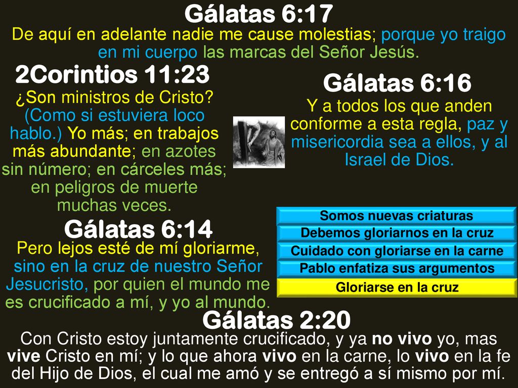 Gálatas 6:17 2Corintios 11:23 Gálatas 6:16 Gálatas 6:14 Gálatas 2:20