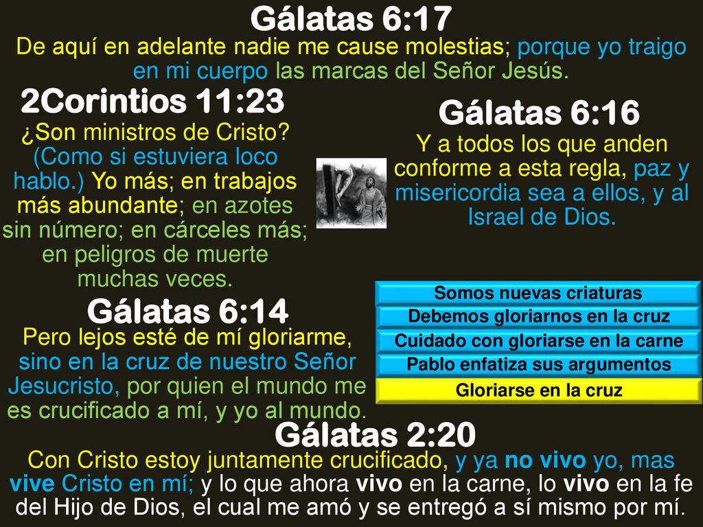 Gálatas 6:17 2Corintios 11:23 Gálatas 6:16 Gálatas 6:14 Gálatas 2:20