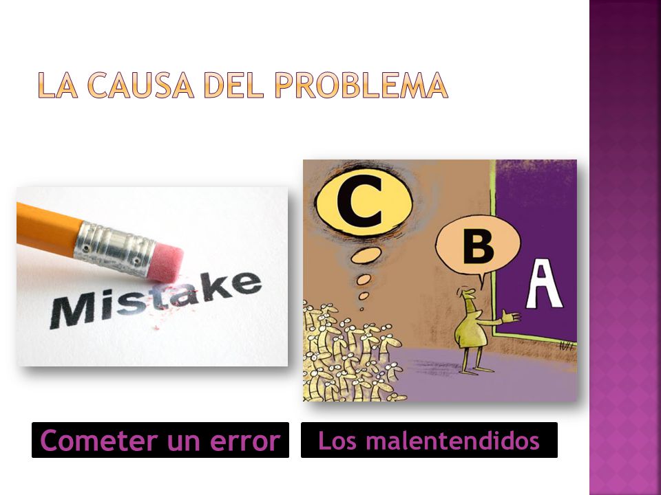 La causa del problema Cometer un error Los malentendidos