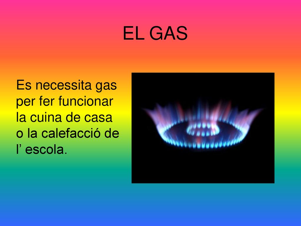 EL GAS Es necessita gas per fer funcionar la cuina de casa o la calefacció de l’ escola.