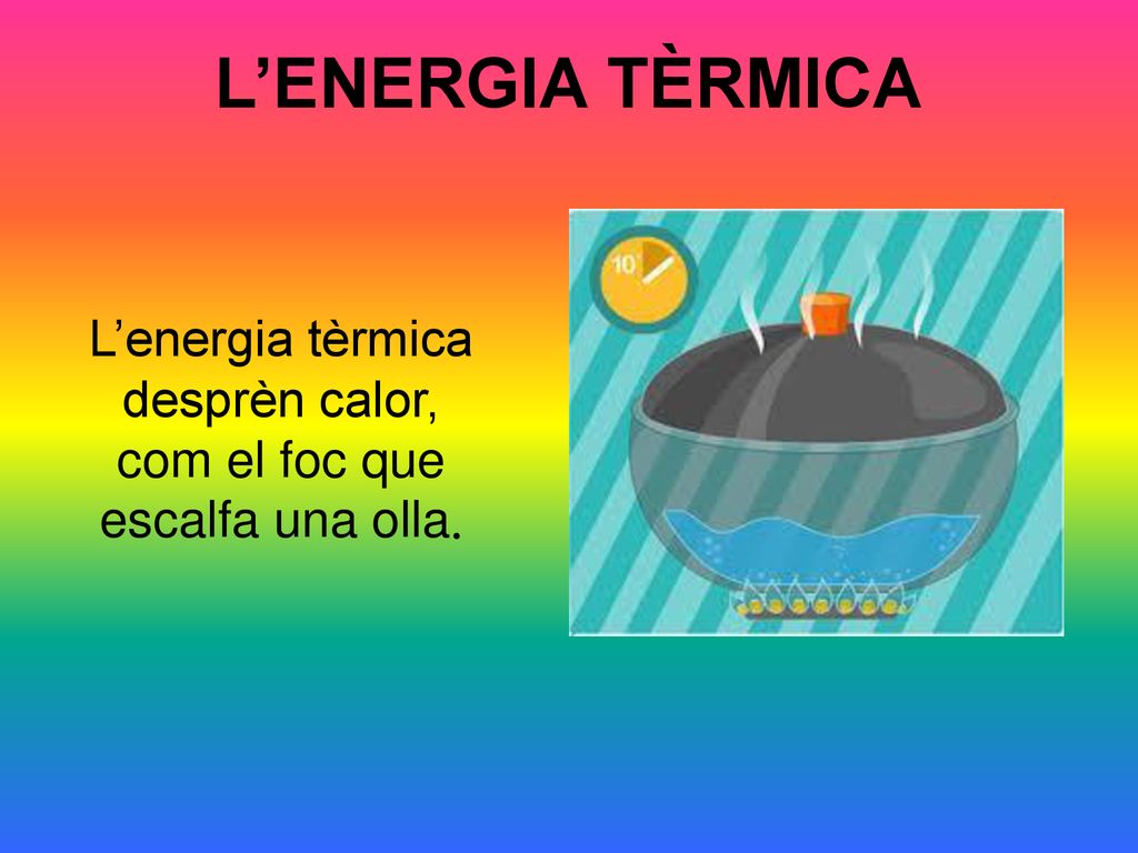 L’energia tèrmica desprèn calor, com el foc que escalfa una olla.