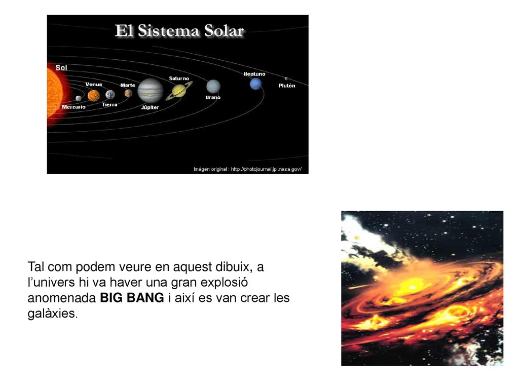 Tal com podem veure en aquest dibuix, a l’univers hi va haver una gran explosió anomenada BIG BANG i així es van crear les galàxies.