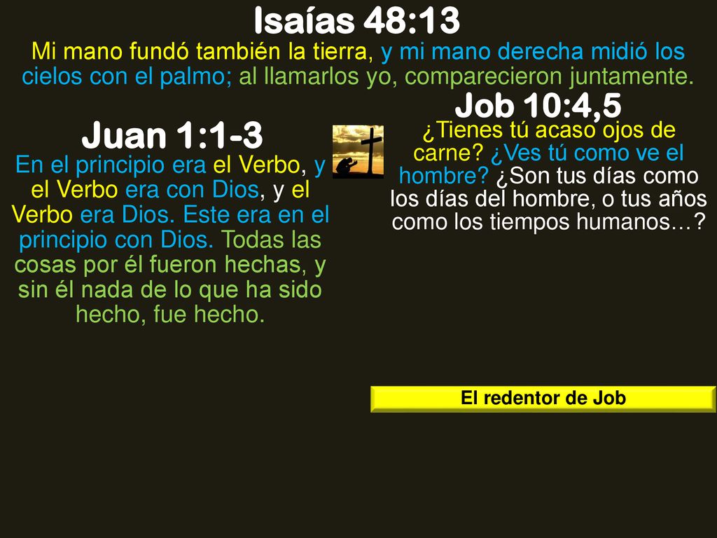 Isaías 48:13 Mi mano fundó también la tierra, y mi mano derecha midió los cielos con el palmo; al llamarlos yo, comparecieron juntamente.