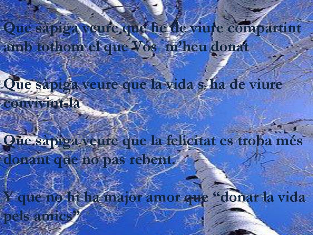 Que sàpiga veure que he de viure compartint amb tothom el que Vós m’heu donat