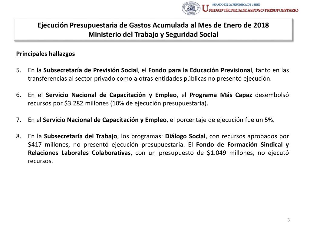 Ejecución Presupuestaria de Gastos Acumulada al Mes de Enero de 2018 Ministerio del Trabajo y Seguridad Social