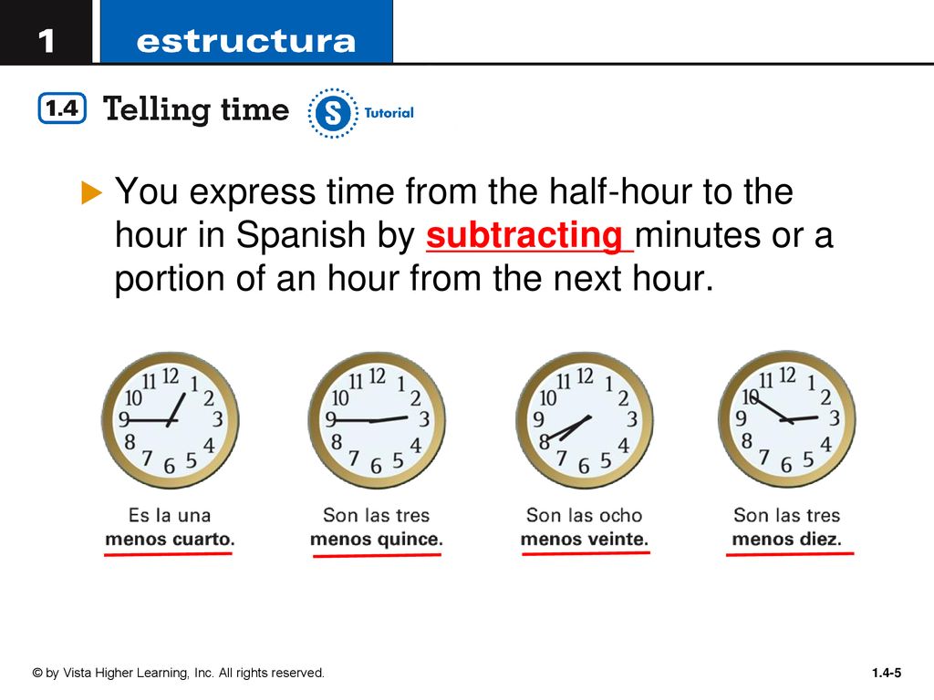 You express time from the half-hour to the hour in Spanish by subtracting minutes or a portion of an hour from the next hour.