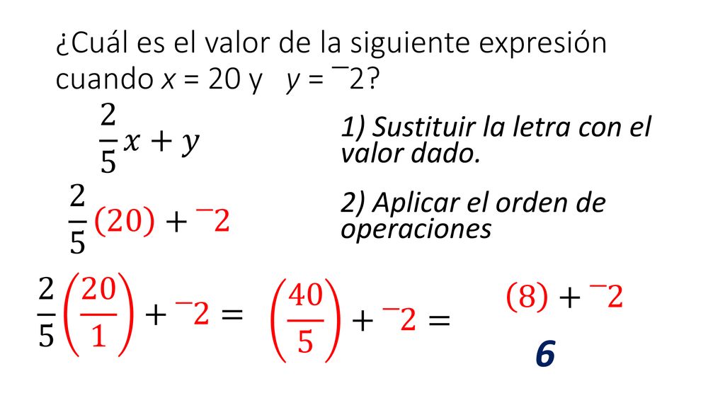 ¿Cuál es el valor de la siguiente expresión cuando x = 20 y y = ⎺2