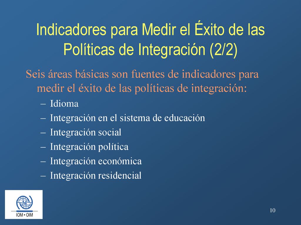 Indicadores para Medir el Éxito de las Políticas de Integración (2/2)