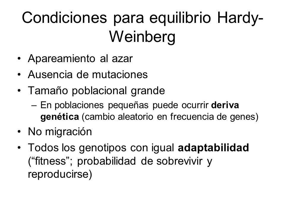 Condiciones para equilibrio Hardy-Weinberg
