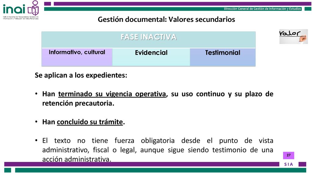 Gestión documental: Valores secundarios