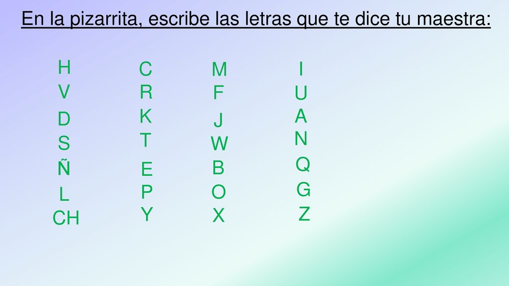 En la pizarrita, escribe las letras que te dice tu maestra: