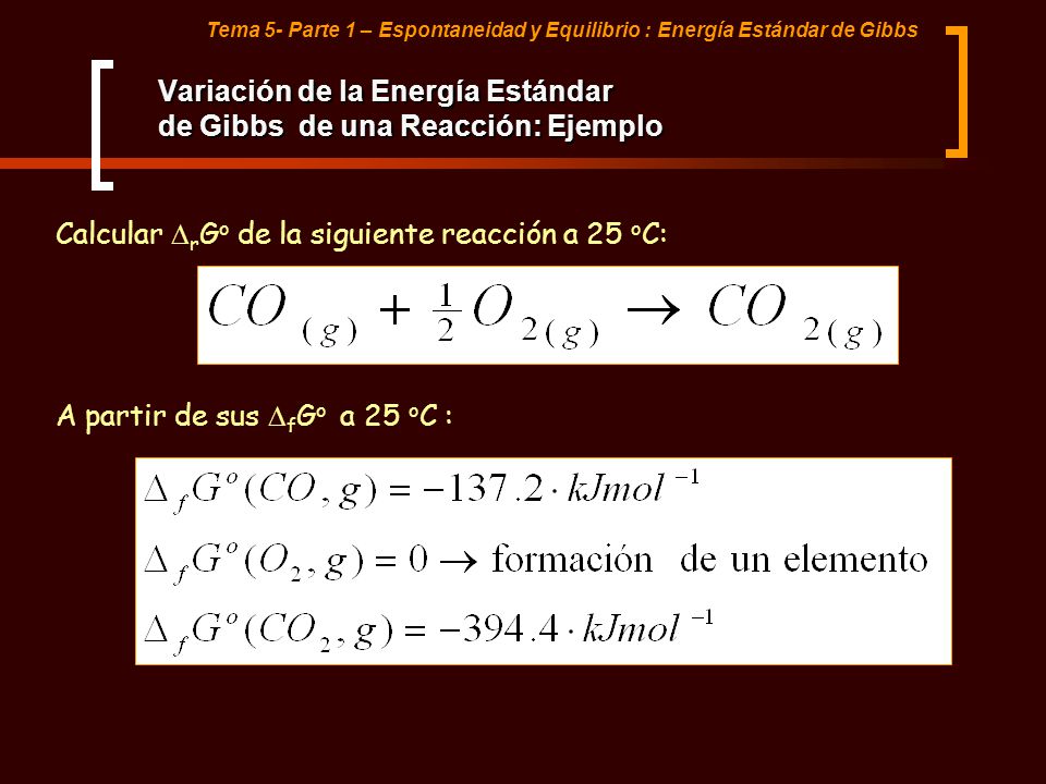 Variación de la Energía Estándar de Gibbs de una Reacción: Ejemplo